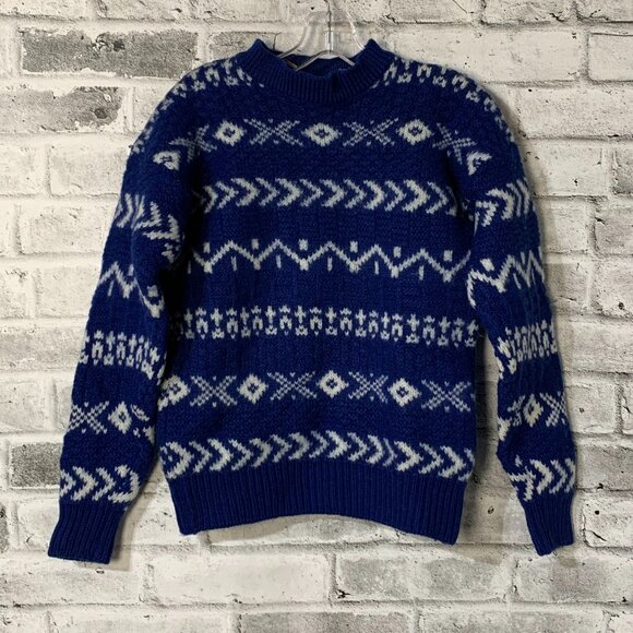 GAP Sweaters - Gap Vintage 90s Fair Isle Nordic Sweater Small Blue Wool Heavyweight Chunky Knit